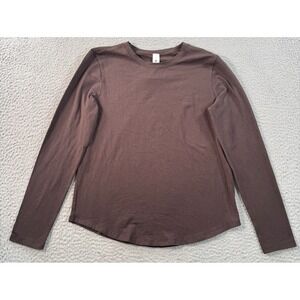 Lululemon Muscle Love Shirt Womens 4‎ Brown Pima Cotton Crew Neck Long Sleeve